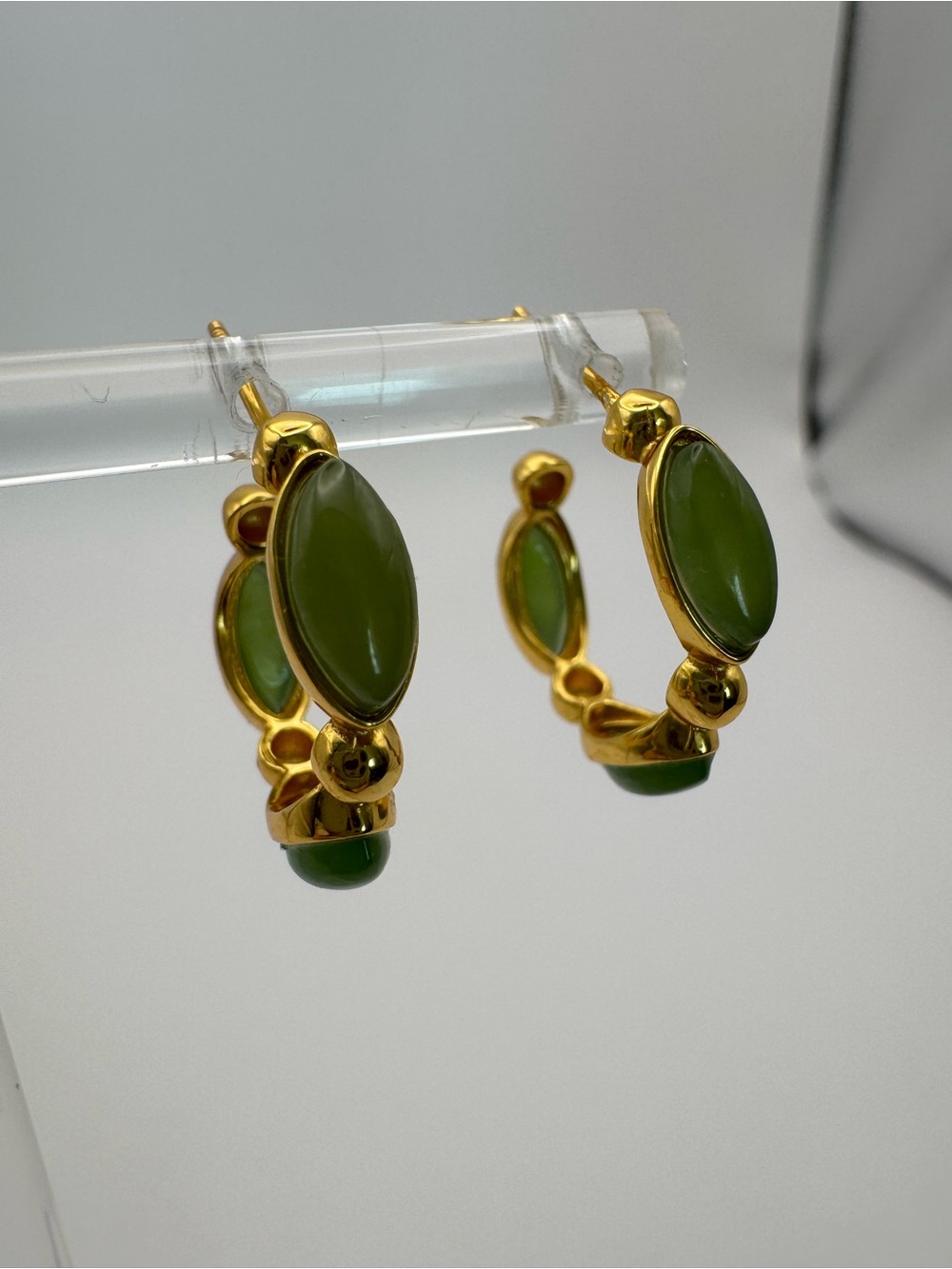 Jade Oval Hoops (#E115) - Picture 3 of 4